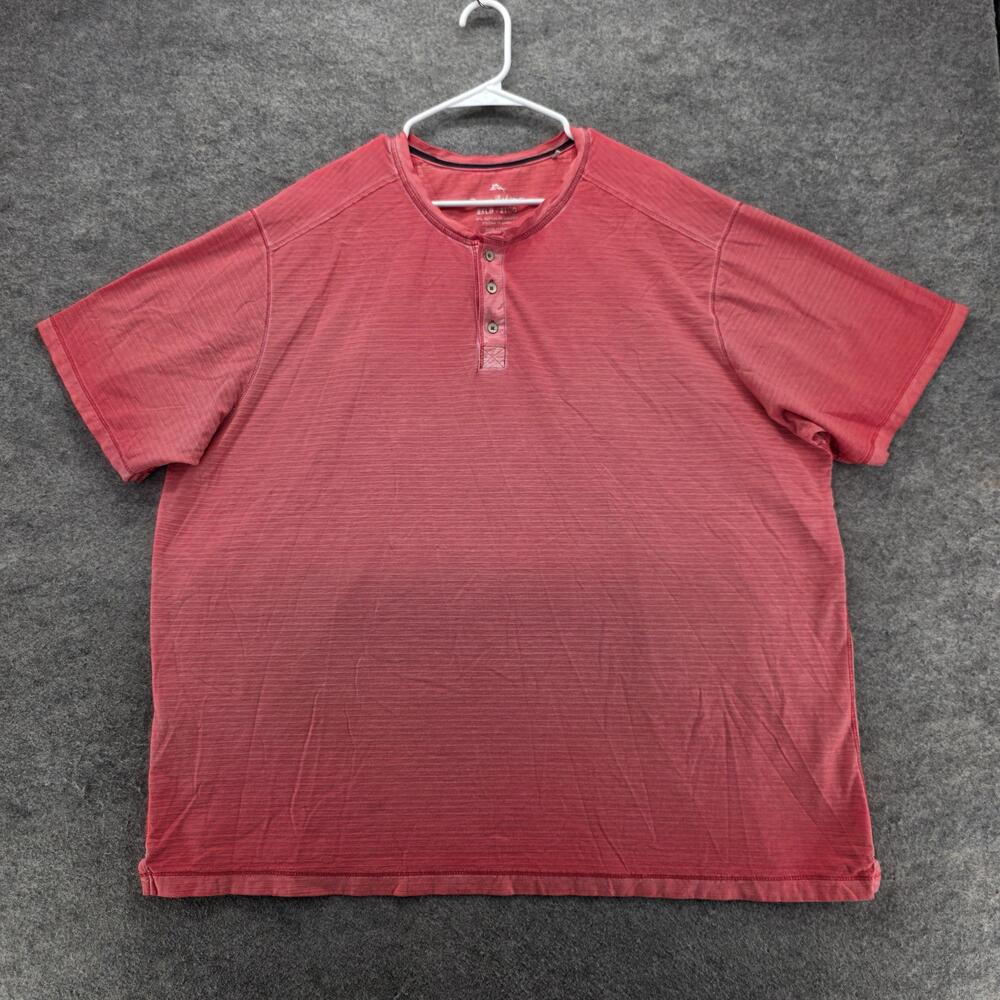 Tommy Bahama Shirt Mens 2XL Big & Tall Red Short Sleeve Henley Tagless Stretch